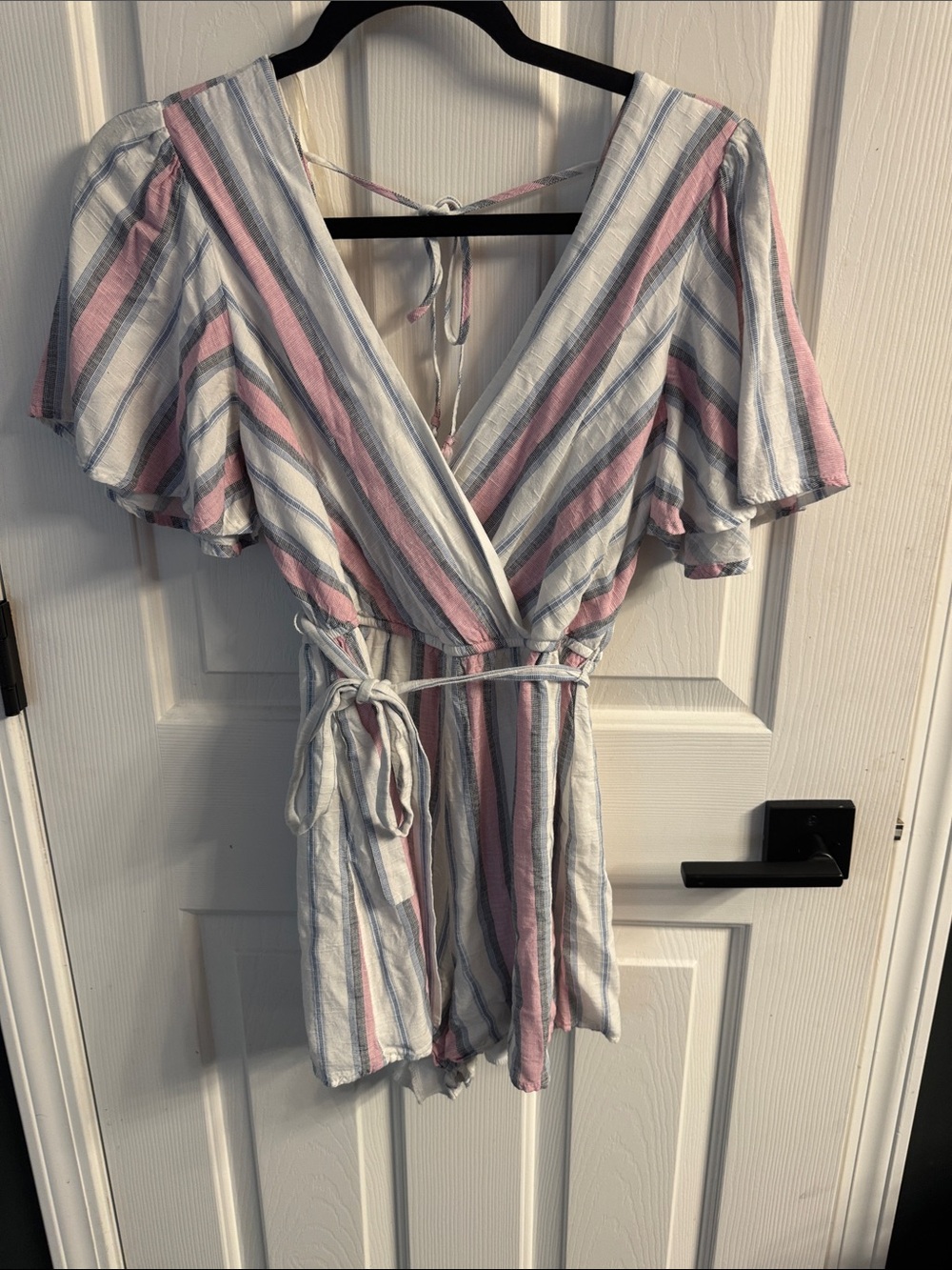 Trixxi Pink, Blue & White Striped Wrap Romper